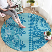 Cyan Hibiscus Monstera Seamless Kakau Hawaii Round Carpet