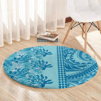 Cyan Hibiscus Monstera Seamless Kakau Hawaii Round Carpet