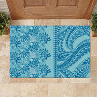 Cyan Hibiscus Monstera Seamless Kakau Hawaii Rubber Doormat