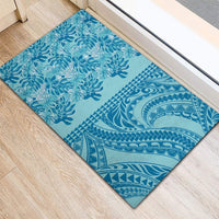 Cyan Hibiscus Monstera Seamless Kakau Hawaii Rubber Doormat