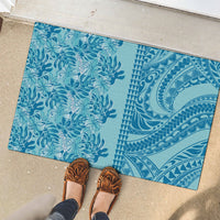 Cyan Hibiscus Monstera Seamless Kakau Hawaii Rubber Doormat