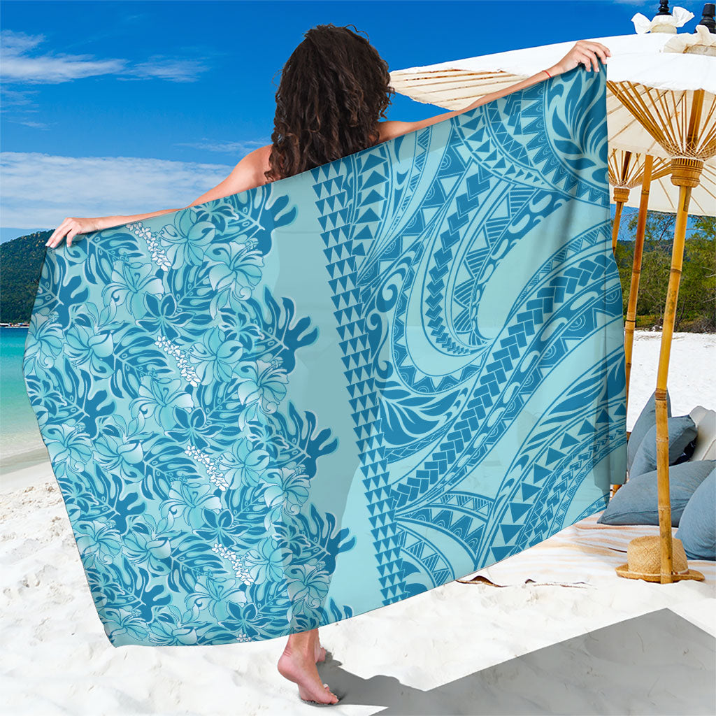 Cyan Hibiscus Monstera Seamless Kakau Hawaii Sarong