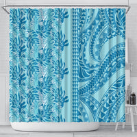 Cyan Hibiscus Monstera Seamless Kakau Hawaii Shower Curtain