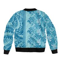 Cyan Hibiscus Monstera Seamless Kakau Hawaii Sleeve Zip Bomber Jacket LT14 - Polynesian Pride