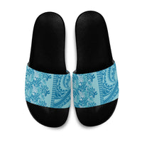 Cyan Hibiscus Monstera Seamless Kakau Hawaii Slide Sandals