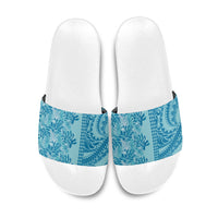 Cyan Hibiscus Monstera Seamless Kakau Hawaii Slide Sandals
