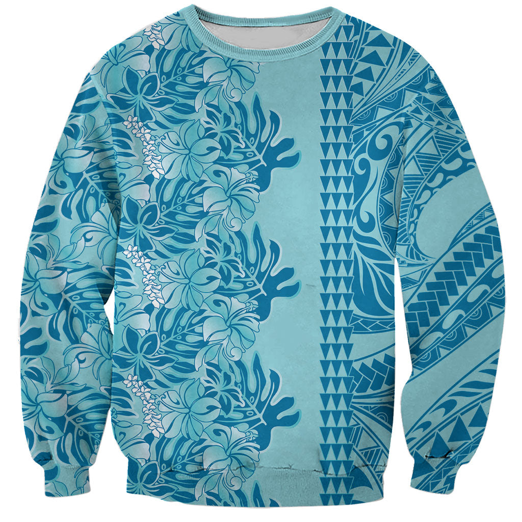 Cyan Hibiscus Monstera Seamless Kakau Hawaii Sweatshirt