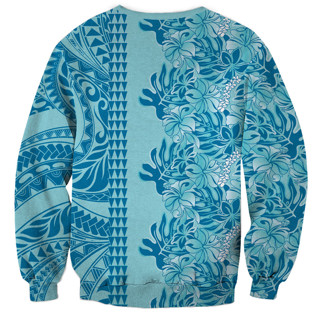 Cyan Hibiscus Monstera Seamless Kakau Hawaii Sweatshirt