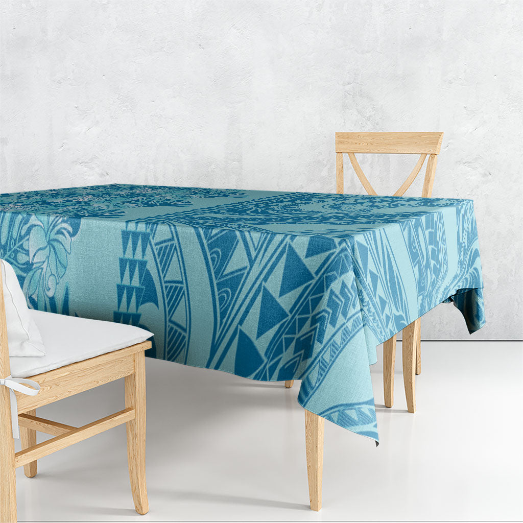 Cyan Hibiscus Monstera Seamless Kakau Hawaii Tablecloth LT14 - Polynesian Pride