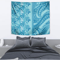 Cyan Hibiscus Monstera Seamless Kakau Hawaii Tapestry