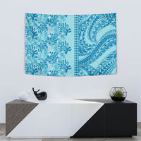 Cyan Hibiscus Monstera Seamless Kakau Hawaii Tapestry