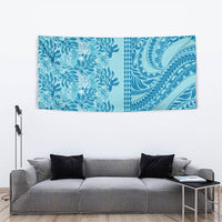 Cyan Hibiscus Monstera Seamless Kakau Hawaii Tapestry