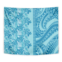 Cyan Hibiscus Monstera Seamless Kakau Hawaii Tapestry