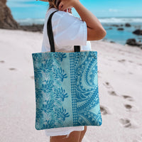 Cyan Hibiscus Monstera Seamless Kakau Hawaii Tote Bag