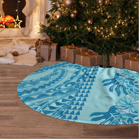 Cyan Hibiscus Monstera Seamless Kakau Hawaii Tree Skirt