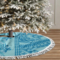 Cyan Hibiscus Monstera Seamless Kakau Hawaii Tree Skirt