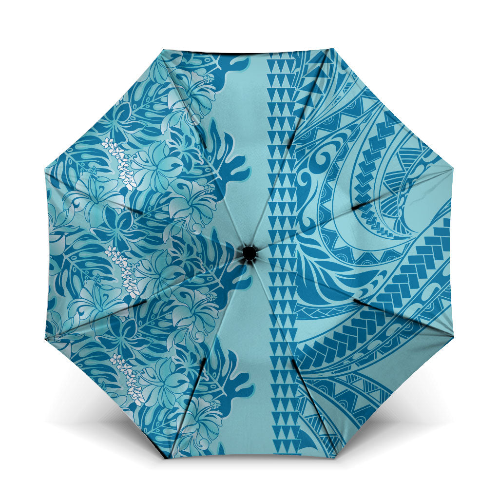 Cyan Hibiscus Monstera Seamless Kakau Hawaii Umbrella
