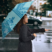 Cyan Hibiscus Monstera Seamless Kakau Hawaii Umbrella