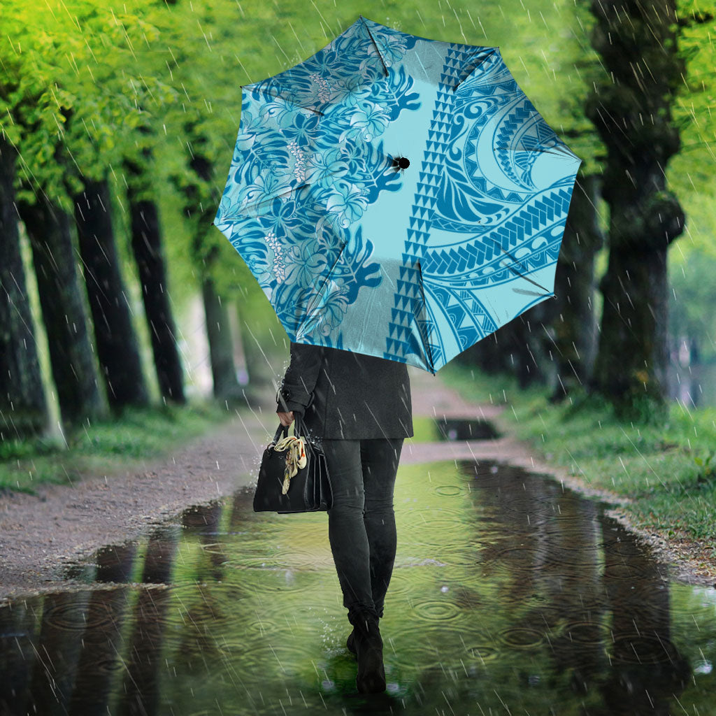 Cyan Hibiscus Monstera Seamless Kakau Hawaii Umbrella