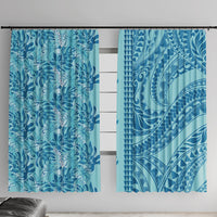 Cyan Hibiscus Monstera Seamless Kakau Hawaii Window Curtain