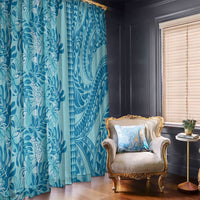 Cyan Hibiscus Monstera Seamless Kakau Hawaii Window Curtain