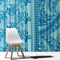 Cyan Hibiscus Monstera Seamless Kakau Hawaii Window Curtain