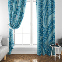 Cyan Hibiscus Monstera Seamless Kakau Hawaii Window Curtain