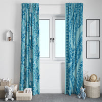 Cyan Hibiscus Monstera Seamless Kakau Hawaii Window Curtain