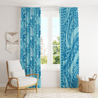 Cyan Hibiscus Monstera Seamless Kakau Hawaii Window Curtain