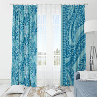 Cyan Hibiscus Monstera Seamless Kakau Hawaii Window Curtain