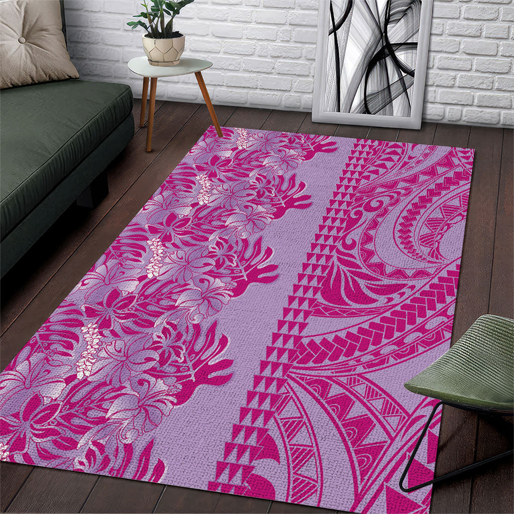 Purple Hibiscus Monstera Seamless Kakau Hawaii Area Rug