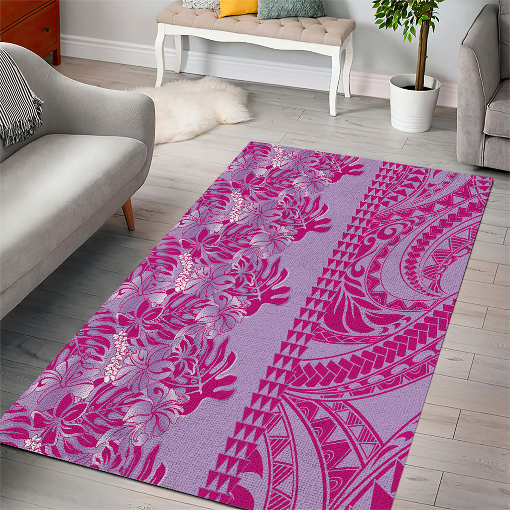 Purple Hibiscus Monstera Seamless Kakau Hawaii Area Rug
