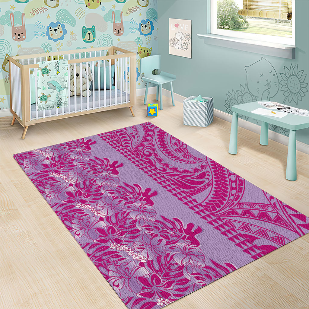 Purple Hibiscus Monstera Seamless Kakau Hawaii Area Rug