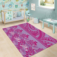 Purple Hibiscus Monstera Seamless Kakau Hawaii Area Rug