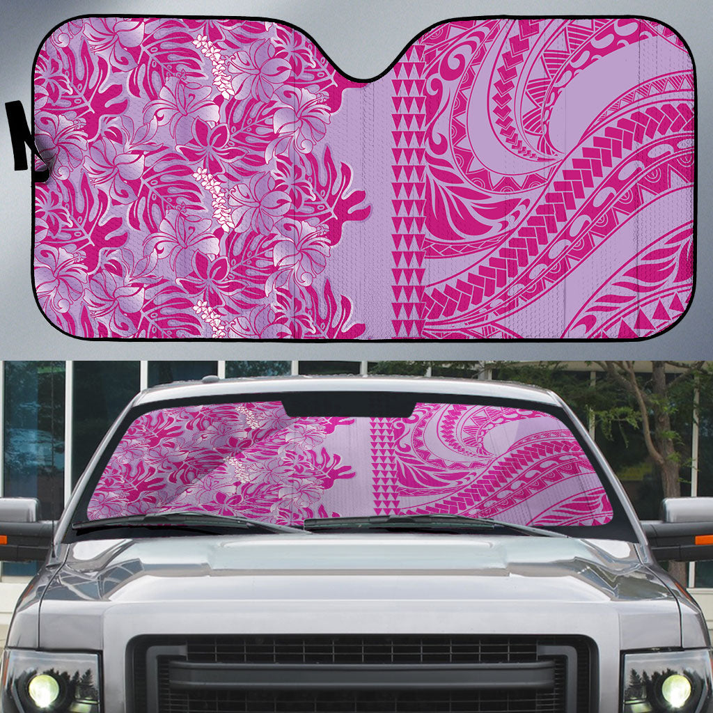 Purple Hibiscus Monstera Seamless Kakau Hawaii Auto Sun Shade