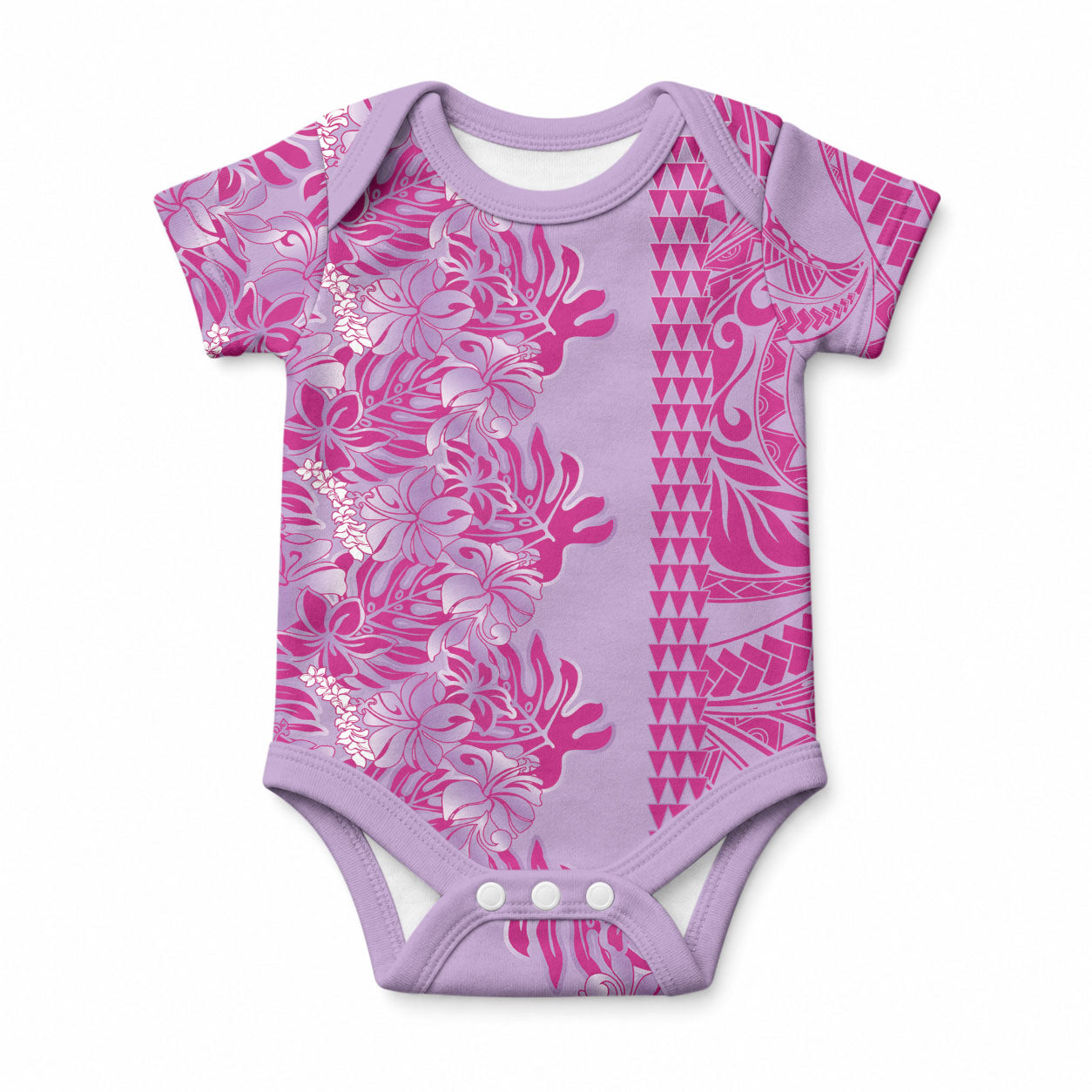 Purple Hibiscus Monstera Seamless Kakau Hawaii Baby Onesie