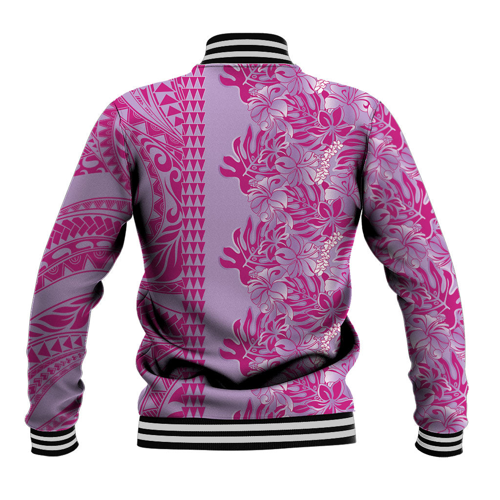 Purple Hibiscus Monstera Seamless Kakau Hawaii Baseball Jacket LT14 - Polynesian Pride