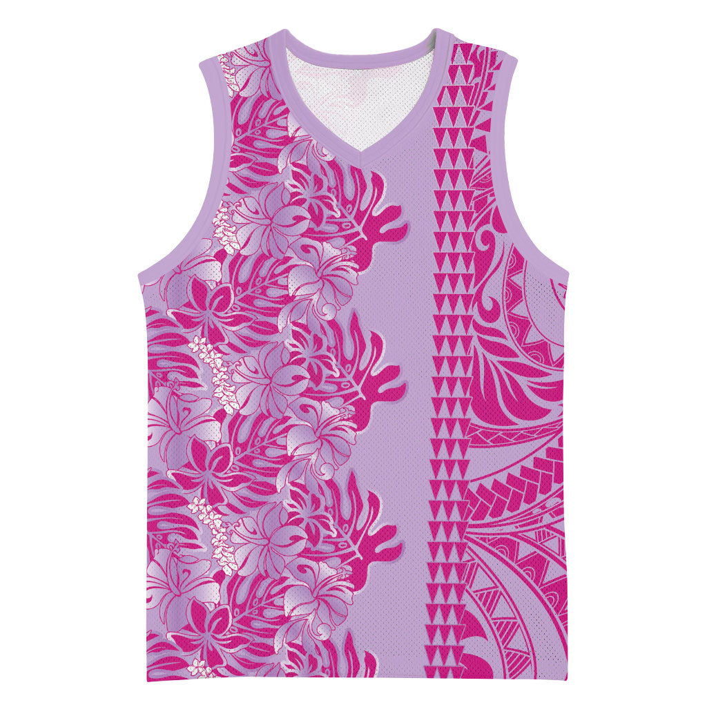 Purple Hibiscus Monstera Seamless Kakau Hawaii Basketball Jersey LT14 Unisex Purple - Polynesian Pride