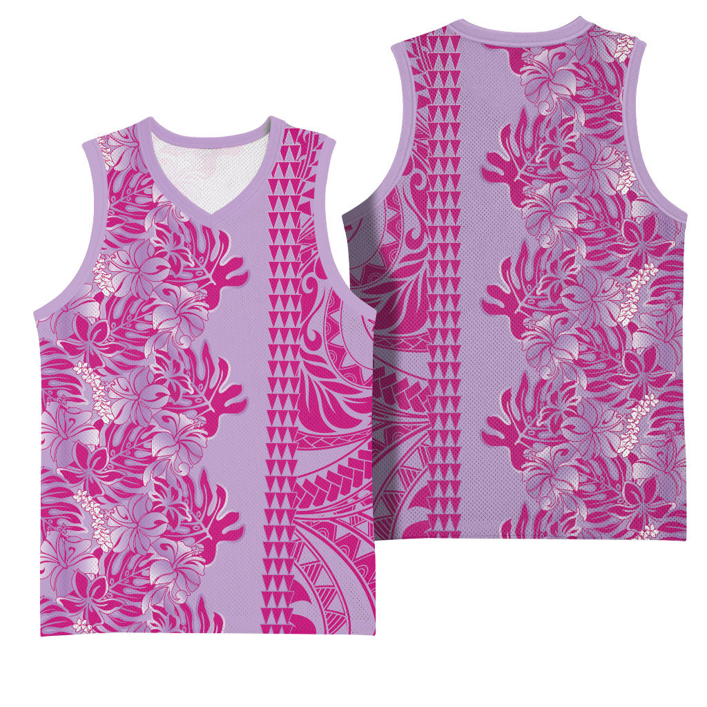 Purple Hibiscus Monstera Seamless Kakau Hawaii Basketball Jersey LT14 - Polynesian Pride
