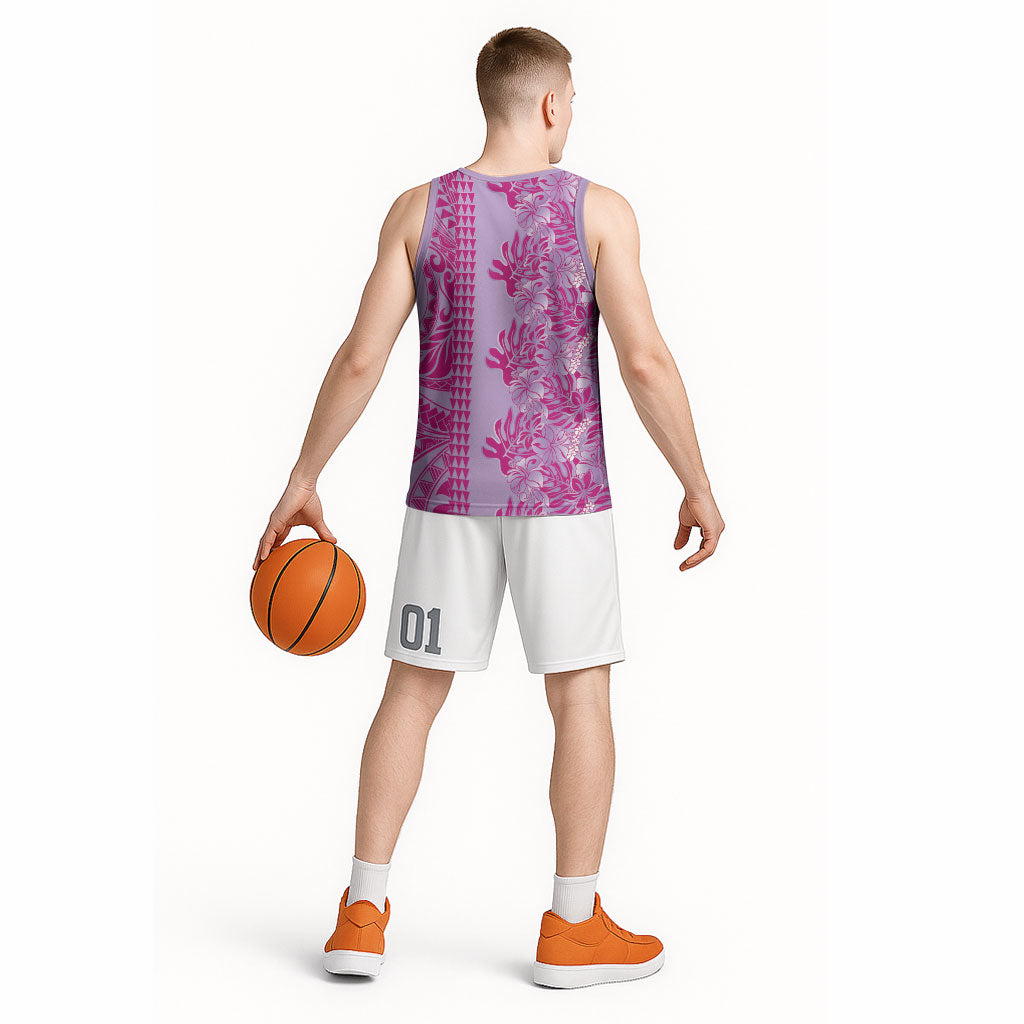 Purple Hibiscus Monstera Seamless Kakau Hawaii Basketball Jersey LT14 - Polynesian Pride