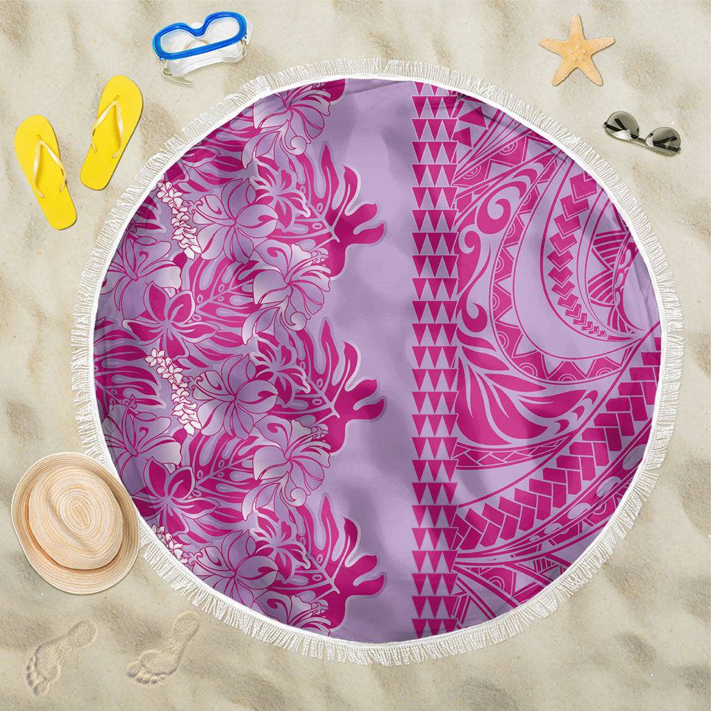 Purple Hibiscus Monstera Seamless Kakau Hawaii Beach Blanket