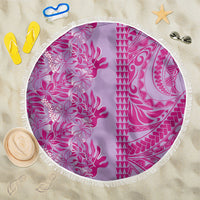 Purple Hibiscus Monstera Seamless Kakau Hawaii Beach Blanket
