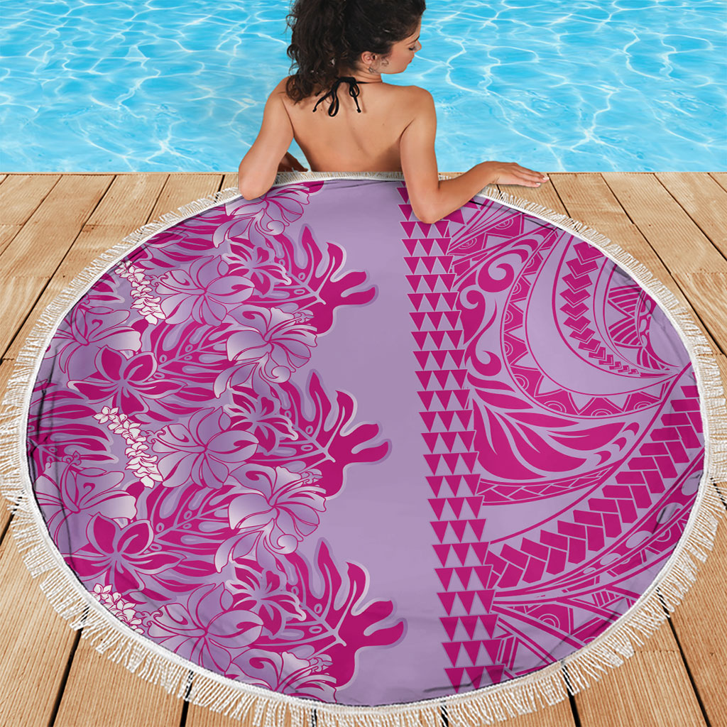 Purple Hibiscus Monstera Seamless Kakau Hawaii Beach Blanket