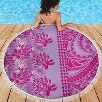 Purple Hibiscus Monstera Seamless Kakau Hawaii Beach Blanket
