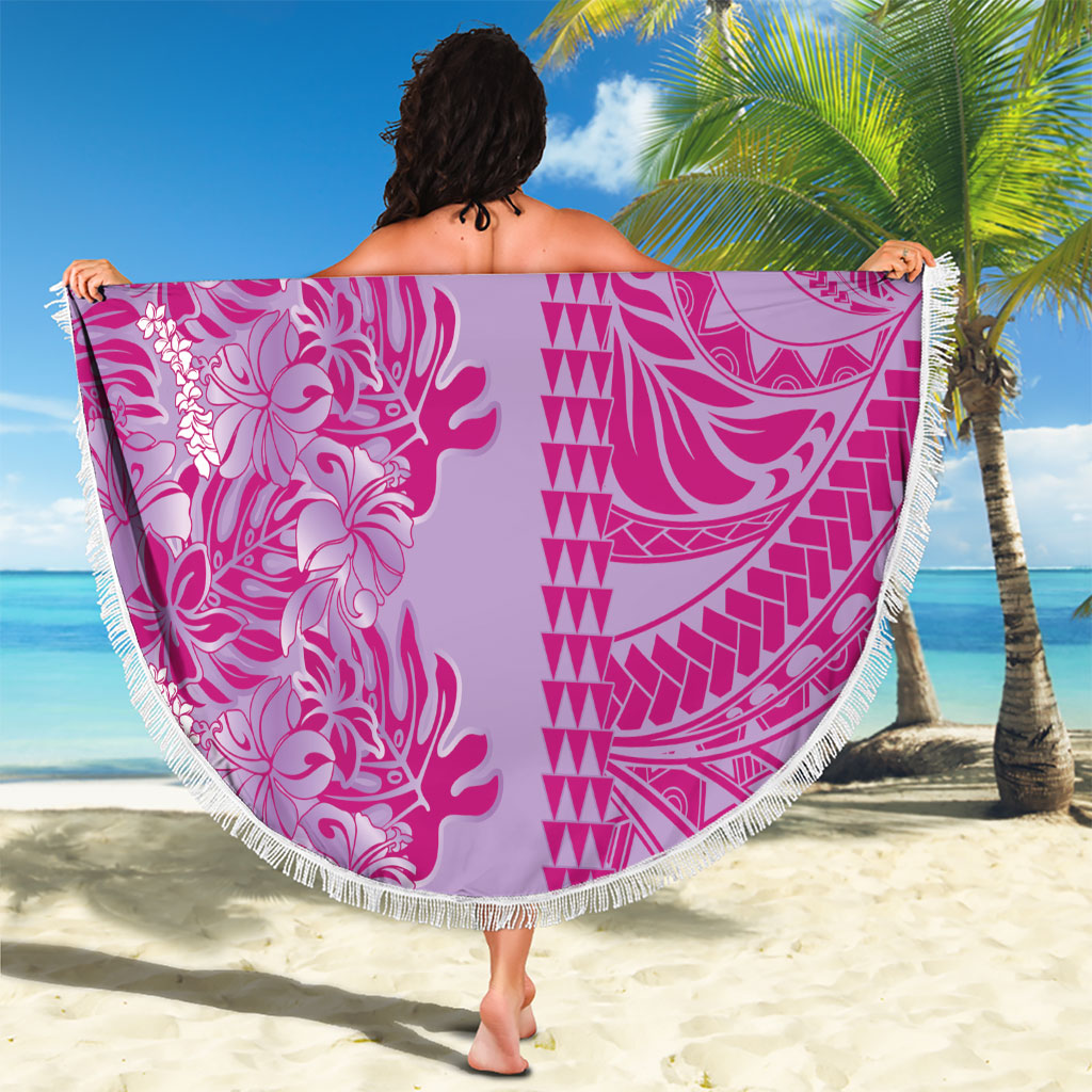 Purple Hibiscus Monstera Seamless Kakau Hawaii Beach Blanket