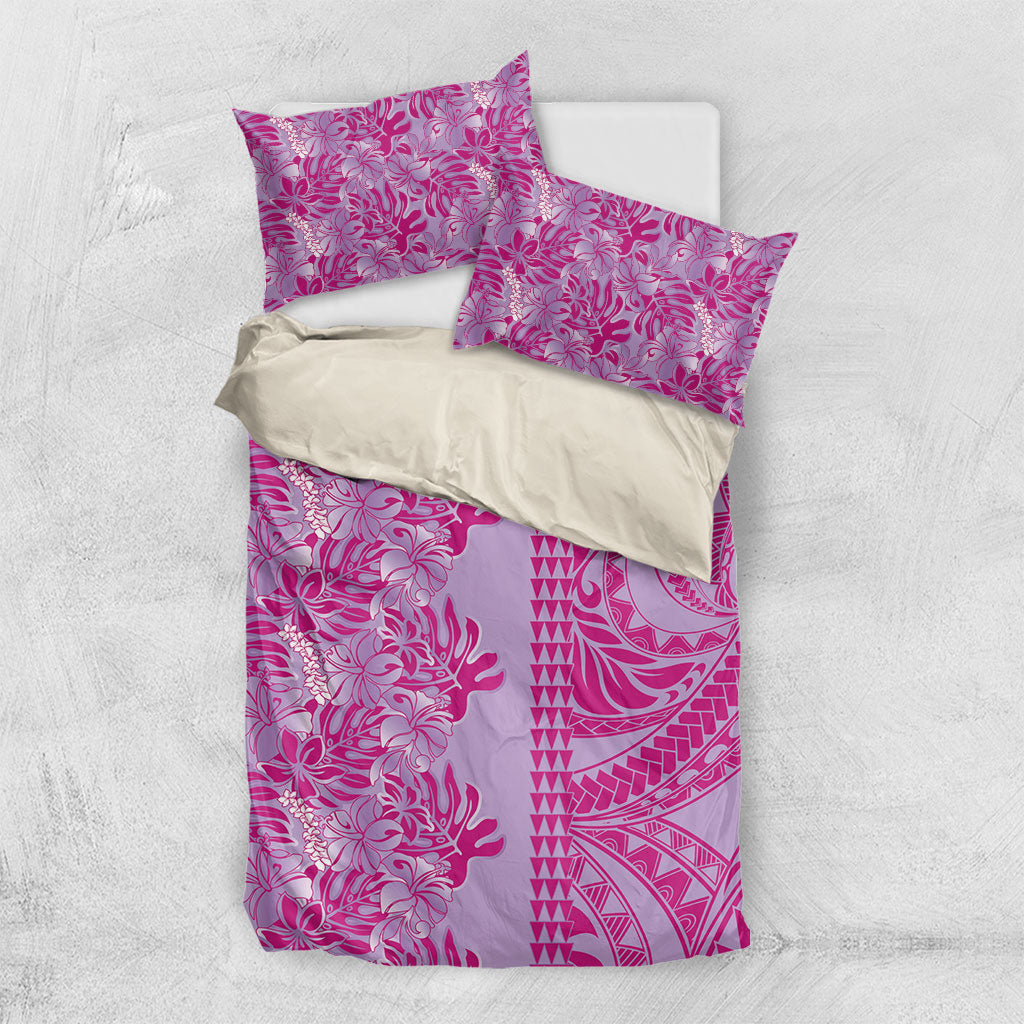 Purple Hibiscus Monstera Seamless Kakau Hawaii Bedding Set LT14 US Twin 172cm x 218cm Purple - Polynesian Pride