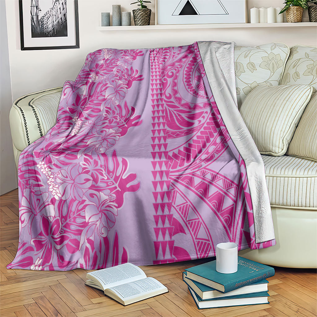 Purple Hibiscus Monstera Seamless Kakau Hawaii Blanket