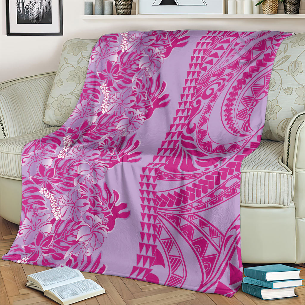 Purple Hibiscus Monstera Seamless Kakau Hawaii Blanket