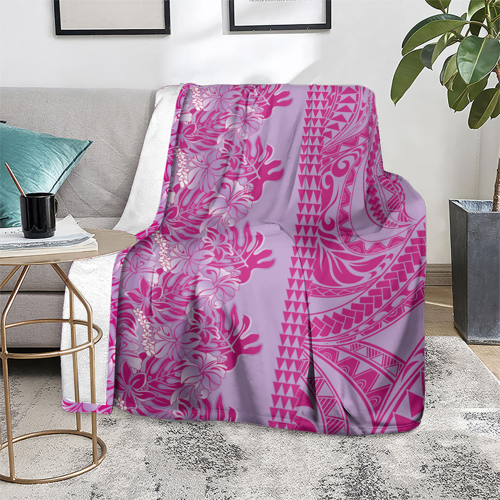 Purple Hibiscus Monstera Seamless Kakau Hawaii Blanket
