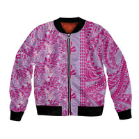 Purple Hibiscus Monstera Seamless Kakau Hawaii Bomber Jacket LT14 Unisex Purple - Polynesian Pride